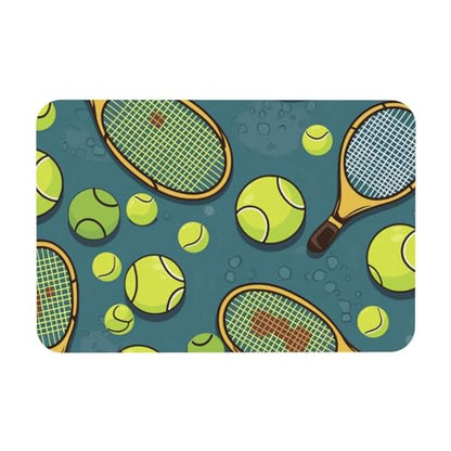 Stone Bath Mat Tennis Racquets And Tennis Balls Diatomaceous Earth Shower Mat Super Absorbent Non-Slip Bath Mats for Bathroom Floor Mats Thin Quick Dry Shower Rug, Easy to Clean, 23.6" x 15.7"