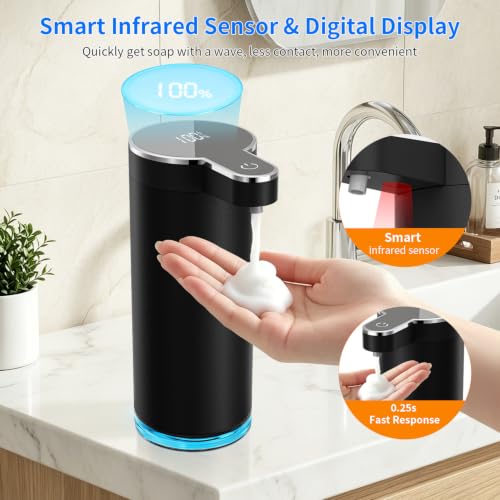 Automatic Foaming Soap Dispenser 12oz/350ml(Black) | Touchless Rechargeable Soap Dispenser for Kitchen & Bathroom, Stainless Steel, 4 Adjustable Foam Levels, USB-C - color: St-01 Foam Black