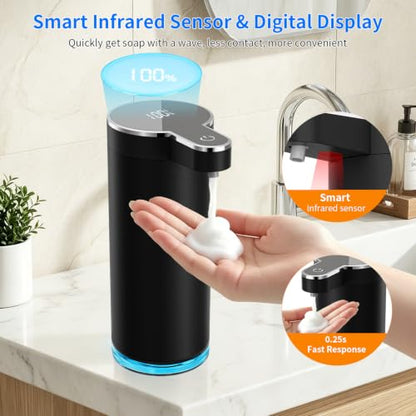Automatic Foaming Soap Dispenser 12oz/350ml(Black) | Touchless Rechargeable Soap Dispenser for Kitchen & Bathroom, Stainless Steel, 4 Adjustable Foam Levels, USB-C - color: St-01 Foam Black