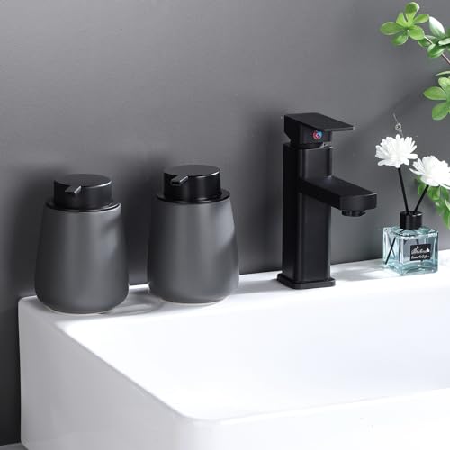 12Oz Hand Soap Dispenser - 2 Pack Ceramic Liquid Soap Dispenser Set | Lotion Dispenser with Easy-to-Press Pump, Reusable and Refillable Mordern Dish Soap Dispenser for Bathroom & Kitchen, Grey - color: Grey Liquid Dispenser