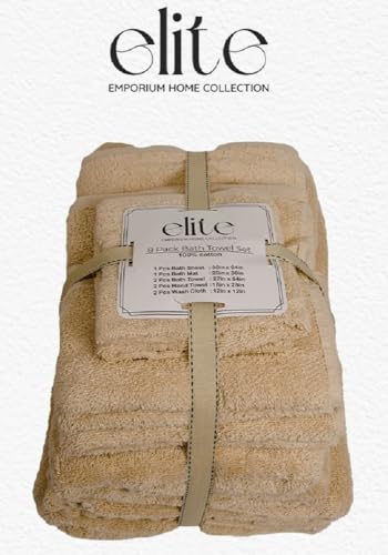 ELITE Emporium Home Collection 8-Piece Cotton Bath Towel Set - Ultra Soft, 550 GSM, Quick-Dry Towels - Bath Sheet, Bath Towels, Hand Towels, Washcloths, Bath Mat - Luxury Bathroom Towel Set (Beige) - color: Beige