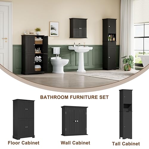 ChooChoo 67" Tall Bathroom Storage Cabinet, Narrow Bathroom Cabinet with 2 Doors and 1 Drawers, Freestanding Cupboard Floor Cabinet with Adjustable Shelves for Living Room, Kitchen, Black
