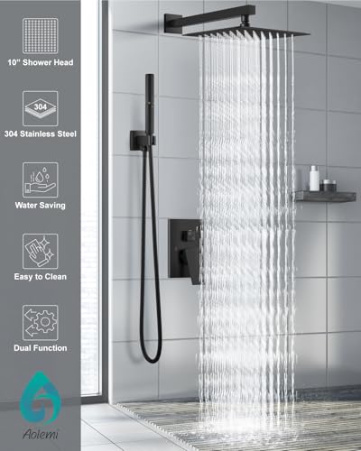 Aolemi Shower System with Rain Head and Handheld,10-Inch,Matte Black | High-Pressure Shower Faucet Set with Dual-Function Handheld,Rough-In Valve,1.8 GPM,Wall-Mount Trim Kit - color: Matte Black, size: 10 Inch