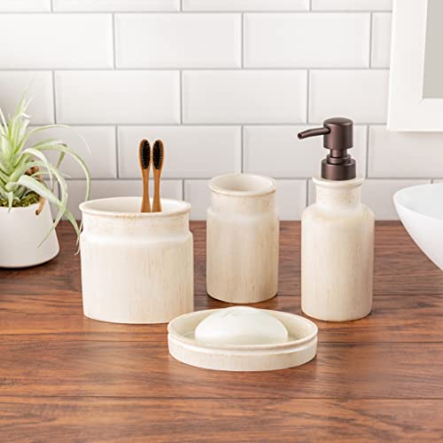 Creative Scents Rustic Luxe Beige 6 Piece Bathroom Accessories Set | Includes Toilet Brush and Holder, Tissue Box Cover, Soap Dispenser, Toothbrush Holder, Tumbler Cup & Soap Dish - style: 6 Piece Set