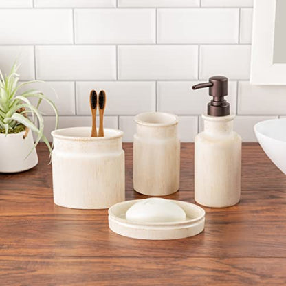 Creative Scents Rustic Luxe Beige 6 Piece Bathroom Accessories Set | Includes Toilet Brush and Holder, Tissue Box Cover, Soap Dispenser, Toothbrush Holder, Tumbler Cup & Soap Dish - style: 6 Piece Set