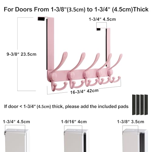 Over Door Hook 2.0 - Upgraded Version - Simple-Assembly, Strong, Heavy-Duty Stainless Steel 5-Tri-Hook Over The Door Hanger Rack, SimpleStrong Series, Pink, Pack of 2 - color: Pink