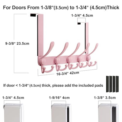 Over Door Hook 2.0 - Upgraded Version - Simple-Assembly, Strong, Heavy-Duty Stainless Steel 5-Tri-Hook Over The Door Hanger Rack, SimpleStrong Series, Pink, Pack of 2 - color: Pink