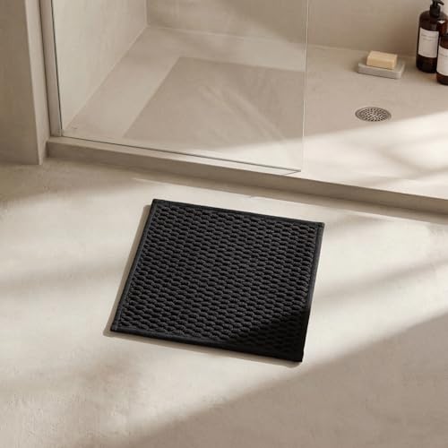 Triohero Small Bathroom Rugs Non Slip Washable Bath Rugs Super Absorbent Bathroom Rug Thin Quick Dry Low Pile Bath Mats, Black 12"x12" - color: Black, size: 12"x12"