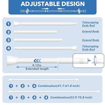2 Pack White Shower Curtain Rod - Adjustable 45-77 inch Tension Curtain Rod, Spring loaded Curtain Rod for Bathroom Window - color: White, size: 45 to 77 inch-2pcs
