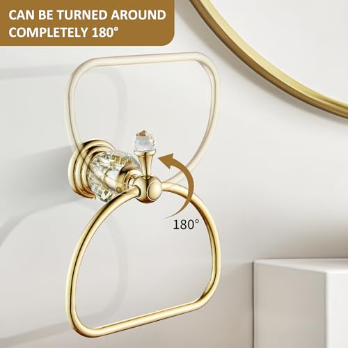 WOLIBEER Gold Towel Ring, Hand Towel Holder for Bathroom,Crystal Towel Holder, Round Hand Towel Ring Wall Mounted.
