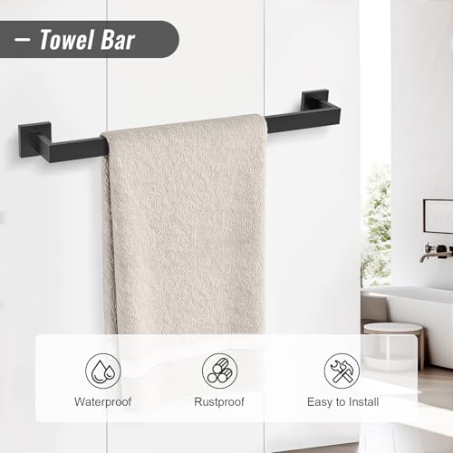 YACVCL 5 Pieces Matte Black Bathroom Hardware Accessorie Set 23.6 Inch Towel Bar Set SUS304 Stainless Steel Towel Rack&Holder Set for Bathroom,Toilet Paper Holder with Shelf Wall-Mounted - color: 5 Pcs Matte Black