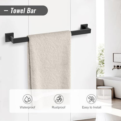 YACVCL 5 Pieces Matte Black Bathroom Hardware Accessorie Set 23.6 Inch Towel Bar Set SUS304 Stainless Steel Towel Rack&Holder Set for Bathroom,Toilet Paper Holder with Shelf Wall-Mounted - color: 5 Pcs Matte Black