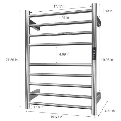 Electric Towel Warmer Rack Wall Mounted, Brushed Stainless Steel | for Bathroom, 9 Bars with Timer and Smart Control, Left or Right Side Plug-in/Hardwired, 304 Stainless Steel Brushed Nickel - color: Brushed Stainless Steel