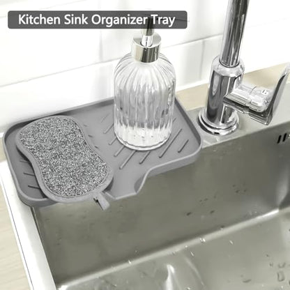 Kitchen Soap Tray, Silicone Bathroom Soap Dishes, Sponge Holder for Kitchen Sink for Bathroom Counter Sink Caddy Organizer for Dish Soap Bottle, Soap Dispenser