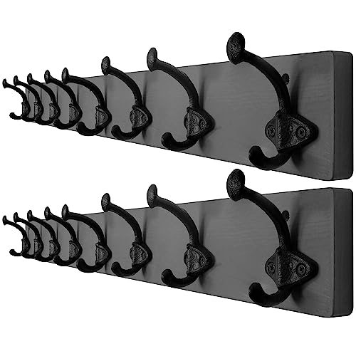 WEBI Rustic Coat Rack Wall Mount,35.43" Long 8 Cast Iron Coat Hooks Wall Mounted,Heavy Duty Wall Coat Hanger Hooks for Hanging Coats,Clothes,Jacket,Gray,2 Packs - color: Gray, size: 35 Inch(2 Packs)