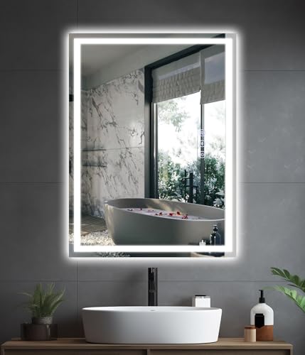 30x24 inches LED Bathroom Mirror Anti Fog Adjustable Brightness Backlit Front Lit Lighting Wall Mounted Smart Vanity Mirror with Memory Function Shatter-Proof Tempered Glass Mirror Lights - color: Led, size: 30"L x 24"W