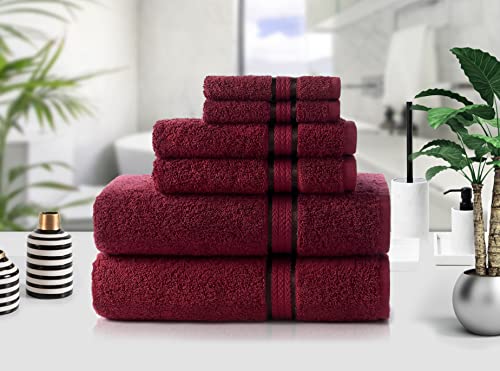 COTTON CRAFT Ultra Soft 6 Piece Towel Set - 100% Cotton Towels - Burgundy | Absorbent 580 GSM Quick Dry Everyday Premium Luxurious Bathroom Towels - 2 Large Bath Towels, 2 Hand Towels, 2 Washcloths - color: Burgundy, size: 6 Piece Towel Set