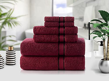 COTTON CRAFT Ultra Soft 6 Piece Towel Set - 100% Cotton Towels - Burgundy | Absorbent 580 GSM Quick Dry Everyday Premium Luxurious Bathroom Towels - 2 Large Bath Towels, 2 Hand Towels, 2 Washcloths - color: Burgundy, size: 6 Piece Towel Set