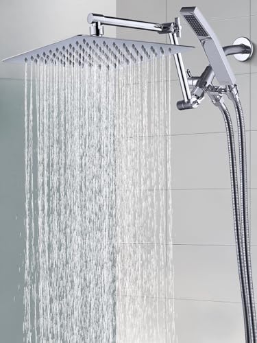 G-Promise All Metal 12 Inches Rainfall Shower Head with Handheld Combo | All Metal, Built to Last, Easy Install, Adjustable Height & Angle for All Heights, Extra Long Hose, Modern Upgrade - color: Chrome, size: 12 Inches