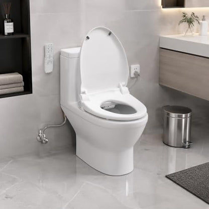 Bidet Toilet Seat 102DS-W, Round, Electronic Heated Seat with Unlimited Warm Water for Home Bathroom, Remote Control, Turbo Wash & Dryer, Night Light, Easy Install - Perfect for Family Use