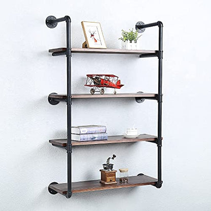 Industrial Pipe Shelves With Wood Planks,Rustic Pipe Shelving Wall Shelf | Metal Pipe Solid Pine Wood,Easy to Assemble,Wooden Board Thickness 0.78 In,For Bar Farmhouse Kitchen Office Bathroom,Bedroom - color: 4-layer, size: 30in