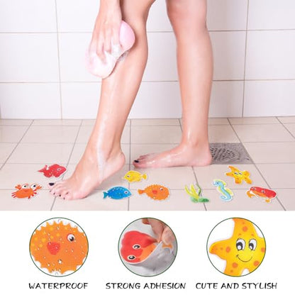 Bathtub Non-Slip Stickers for Shower - 20 PCS Large Anti-Slip Cute Sea Creature Stickers with Scraper for Kids Bath Tub and Slippery Shower Floor, Perfect Bathroom Decor