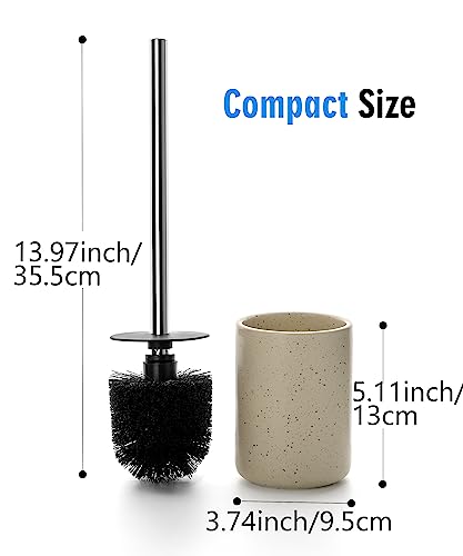 Ceramic Toilet Brush and Holder Set, Toilet Bowl Cleaner Brush | Freestanding Deep-Cleaning, Stainless Steel Handle, Small & Sturdy for Storage, Easy to Clean, Non-Scratching - color: Sand