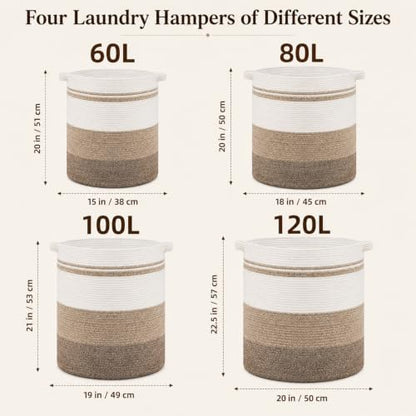 OIAHOMY 80L Laundry Baskets-Laundry Hamper,Storage Basket with Handles,Decorative Basket for Living room,Woven Storage Basket for Toys Bin,Pillows, Blankets,Clothes-20x18in-Yellow Black | Tall Dirty Clothes Hamper with Handle,Blanket Basket,Decorative Bas