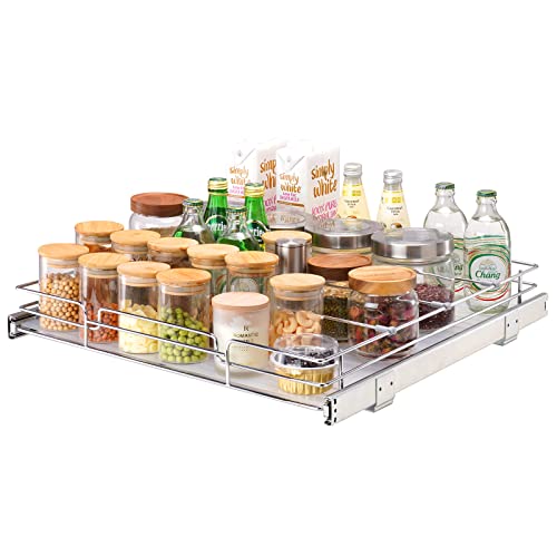 VEVOR 21.5" Wx21 Dx3.5 H Pull Out Cabinet Organizer, Heavy Duty Slide Out Pantry Shelves, Chrome-Plated Steel Roll Out Drawers, Storage for Home, Under Sink, 23" Wx22 Dx7 H Install Size for Cabinet - size: 21.5"Wx21"D