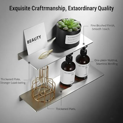 11.81 Inch Stainless Steel Floating Shelf Organiser Wall Mounted Bathroom Shelf Shower Caddy Brushed Nickel Finish Simple Style Kitchen Shelf - color: Brushed Nickel, size: 11.81 Inch
