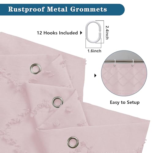 Blush Pink Stall Boho Shower Curtain, Modern Tufted Plaid Striped Narrow Half Size Fabric Shower Curtain, Farmhouse Clip Jacquard Textured Shower Curtains for Bathroom, 36" Wx72 L - color: Blush Pink, size: 36"W x 72"L (Pack of 1)