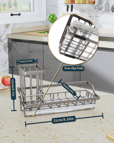 Consumest Sponge Holder for Kitchen Sink, Sink Caddy Organizer with Removable Drip Tray, Countertop Dish Soap Holder and Brush Holder, 304 Stainless Steel - Sand Nickel - color: Sand Nickel