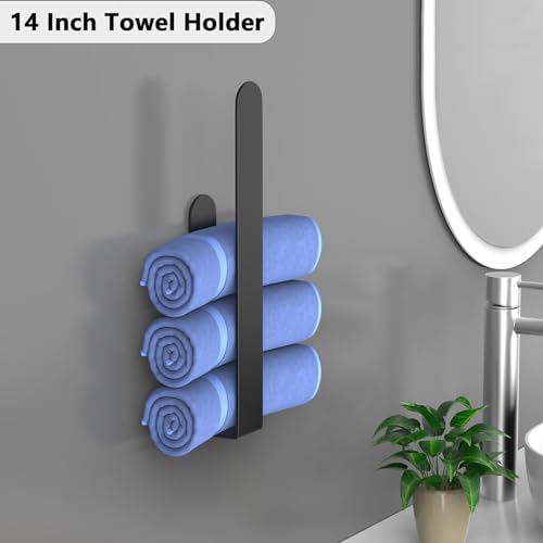 HUFEEOH Adhesive Hand Towel Holder, 8 Inch Sticky Towel and 14 Inch Bar Towel Holder Wall Mounted, Stainless Steel Kitchen Towel Holder Hand Towel Rack for Bahtroom Hotel RV Kitchen (Black 8"&14”) - color: Black, size: 2PC (8 Inch + 14 Inch)