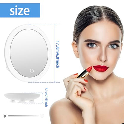 10X Magnifying Mirror, 6.8 Inch Magnifying Makeup Mirror with 3 Suction Cups, Magnified Makeup Mirror, Backlit LED Cosmetic Mirror Portable Makeup Mirror with 10X Magnification for Bedroom Travel