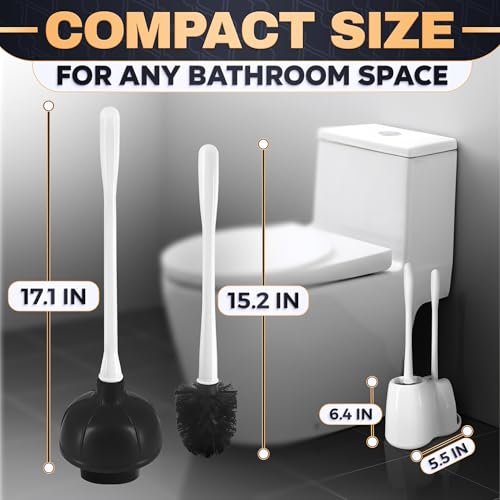 2 in 1 Toilet Plunger and Brush Set White, 9.3×6.3×15.2 in | Toilet Brush and Plunger Set White with Stiff Bristles, Strong Vacuum Suction and Holder, Easy to Place and Simple to Store - color: White With Plunger