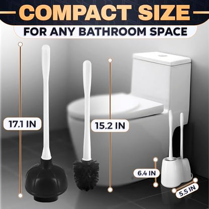 2 in 1 Toilet Plunger and Brush Set White, 9.3×6.3×15.2 in | Toilet Brush and Plunger Set White with Stiff Bristles, Strong Vacuum Suction and Holder, Easy to Place and Simple to Store - color: White With Plunger