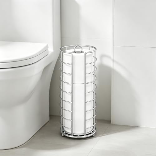 Toilet Paper Holder Stand,Freestanding,Silver | Bathroom Toilet Paper Organizer, 3 Mega Roll Toilet Paper Holder for Under Sink, Vanity, Cabinet Shelf - color: Silver