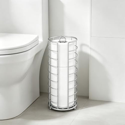 Toilet Paper Holder Stand,Freestanding,Silver | Bathroom Toilet Paper Organizer, 3 Mega Roll Toilet Paper Holder for Under Sink, Vanity, Cabinet Shelf - color: Silver