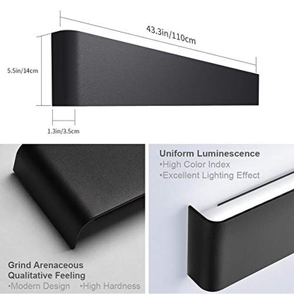 Aipsun 43.3in/40W Modern Black Vanity Light Fixtures LED Black Bathroom Wall Light Up and Down Bathroom Lighting Fixtures White Light 5000K - color: White Light Black, size: 43.3 inch, style: 5000K