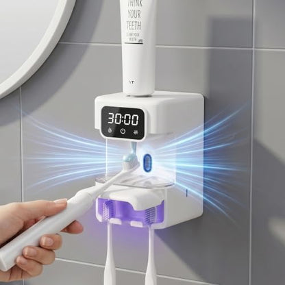 Wall-Mounted Automatic Toothpaste Dispenser, Toothbrush Cleaner with Sensor-Activated Design, Toothbrush Holder with Removable Slots & Smart Display, Toothpaste Dispenser for Kids & Adult (White2.0) - color: White2.0