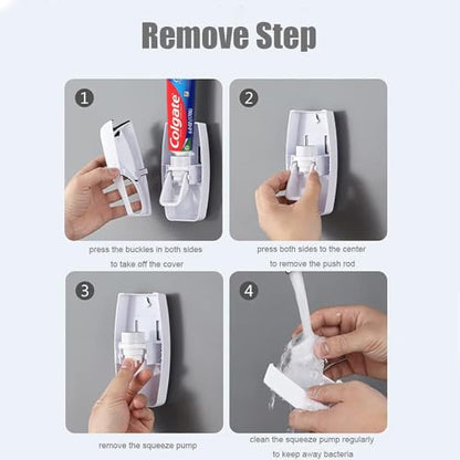 Automatic Toothbrush Dispenser Wall Mount Toothpaste Squeezer and Toothbrush Holder Set for Kids Family Bathroom Use (Black)
