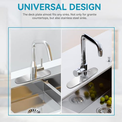 MAAYAYA 10" Kitchen Sink Deck Plate, Faucet Hole Cover, 1 or 3 Hole | Golden 304 SS, Fits 8" Widespread 1 or 3 Hole Sinks, for Pull-down Kitchen Faucet, Cover Extra Holes, Foam Gasket Included - color: Golden