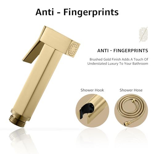 Handheld Bidet Sprayer for Toilet, Cloth Diaper Sprayer with Wall Mounts (ABS) and Hand Held Bidet Bathroom Hose (Stainless Steel), Jet Spray for Toilet, Muslim Shower, Easy to Install (Brushed Gold) - color: Brushed Gold