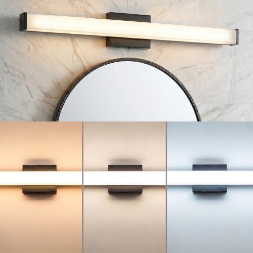 URSOLA 36" Modern LED Bathroom Light Fixtures, Matte Black 3CCT Dimmable Bathroom Vanity Light Over Mirror, Bathroom Vanity Bath Bar Lights with Double Layer Acrylic Shade - color: Matte Black, size: 36inch
