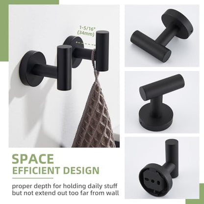 Angle Simple Bathroom Hardware Set Matte Black, Bathroom Accessories 4 Pcs | SUS304 Stainless Steel, Bath Fixture Set with Robe Hook x 2, Toilet Paper Holder and Rotary Towel Ring, Screw Mount - color: Matte Black
