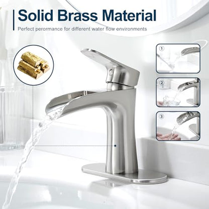 VOTON Bathroom Faucets Brushed Nickel Single Handle Waterfall Sink Faucet One Hole or Three Holes with Deck Mount Vanity Farmhouse RV Vessel Basin Faucet - color: B-Brushed Nickel, style: Without Drain