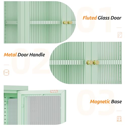 Bathroom Wall Cabinet with 2 Glass Door, Bathroom Medicine Cabinet with Towels Bar and Shelves, Over The Toilet Storage Cabinet, Metal Wall Mounted Cabinet for Laundry Room Kitchen (Green) - color: Green