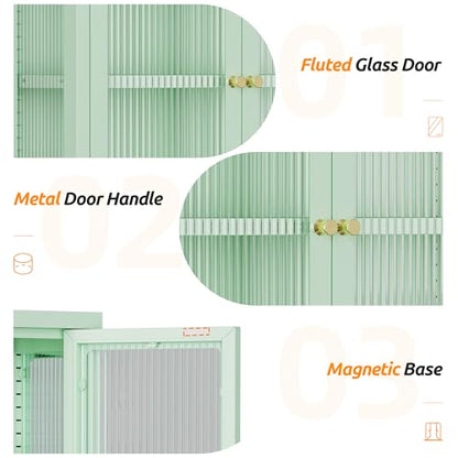 Bathroom Wall Cabinet with 2 Glass Door, Bathroom Medicine Cabinet with Towels Bar and Shelves, Over The Toilet Storage Cabinet, Metal Wall Mounted Cabinet for Laundry Room Kitchen (Green) - color: Green
