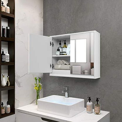 Tangkula Bathroom Medicine Cabinet, 2-Tier Wall-Mounted Storage Cabinet with Double Mirror Doors, Multipurpose Kitchen Bathroom Medicine Storage Cabinet, White (22" x 18") - size: 22 x 18 Inch