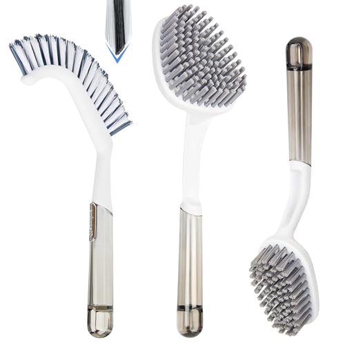 3 Pack Shower Brush for Cleaning, Heavy-Duty Scrub Brush Set for Bathroom | 3 Specialized Brushes, Stiff Bristles, Curved Brush, V-Shaped Grout Brush, Bathroom Deep Cleaning